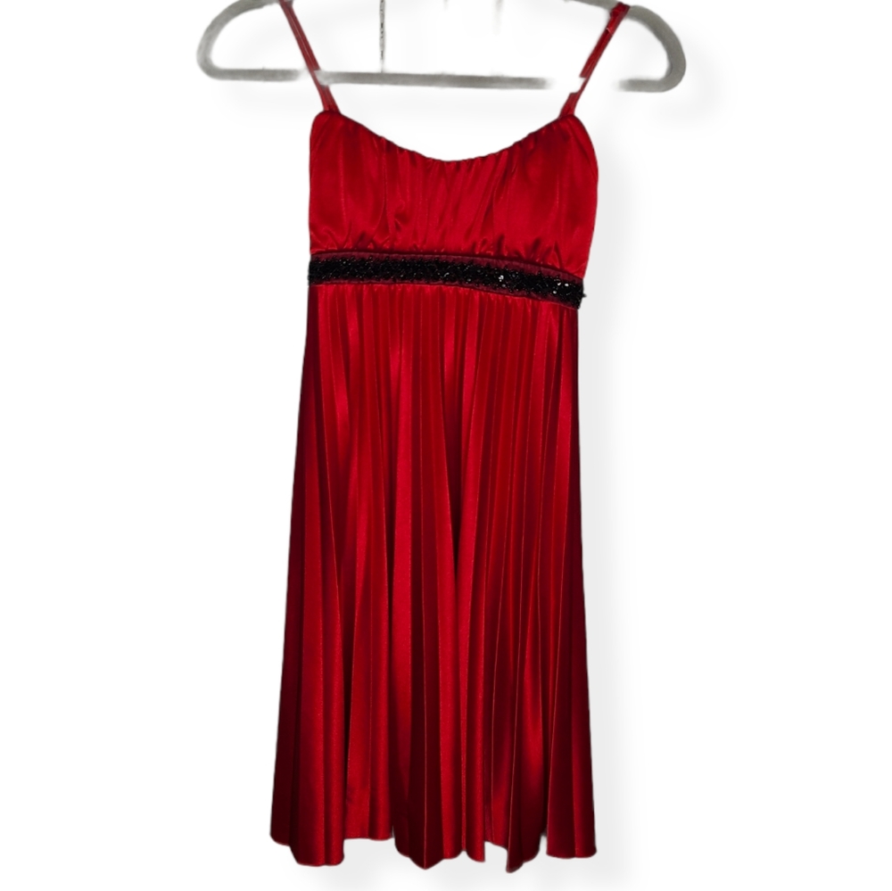 🌹 Y2K Speechless Red Satin Party Dress with Black Beaded Waistband 🌹 Vintage M